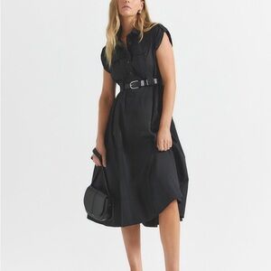 Derek Lam Kayla black belted midi dress